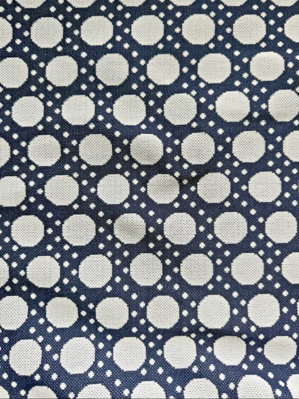 VTG 70s Double Knit Polyester Fabric Navy Blue Grey Polka Dot Circles 1 yd+28"L